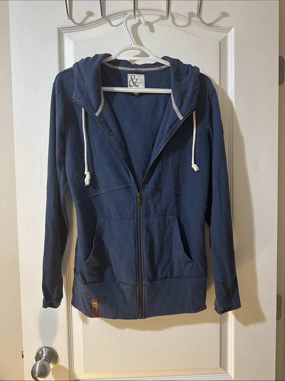 Ampersand Navy Zip-Up Hooded Sweater for Women